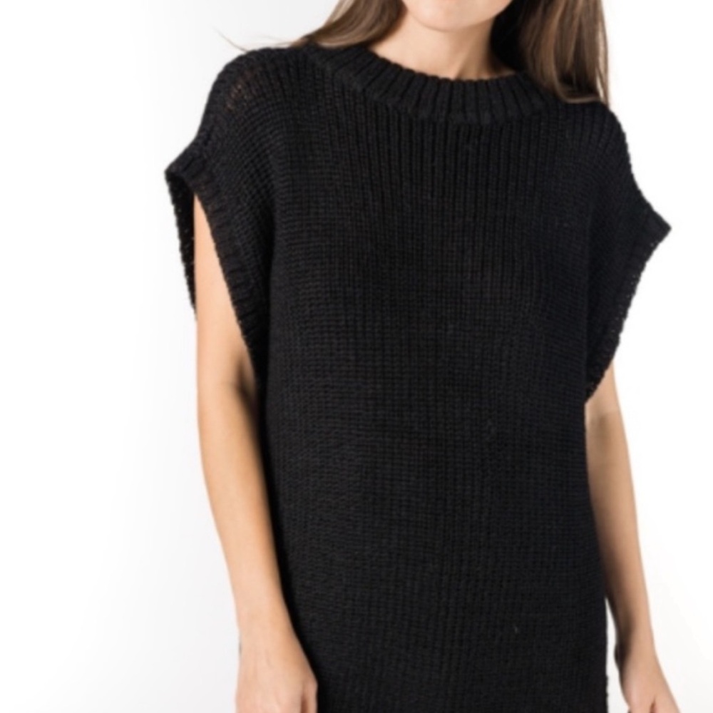 Tribe Alive Laude the Label Black Alpaca Knit Sleeveless Tunic Vest Sweater Dres - Picture 10 of 10